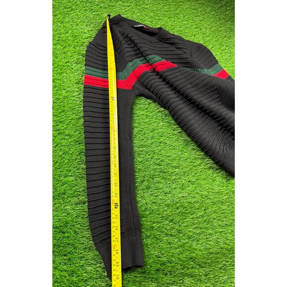 TM Exposure Mens Sweater Size M Black Red Green Stripe Ribbed Knit Long Sleeve - Picture 9 of 11